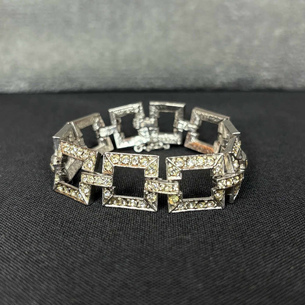 Vintage Napier Bracelet, Costume Silver, Rhinestones, Snap Clasp